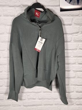 Women's Hooded Pullover Sweater - Slate Green, XL